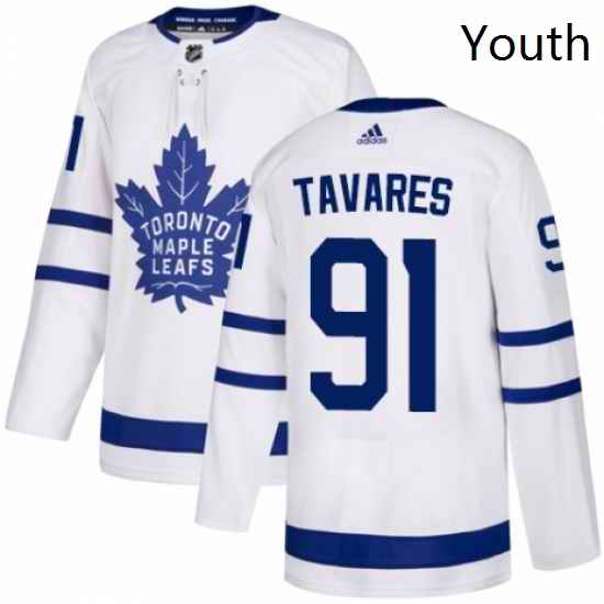 Youth Adidas Toronto Maple Leafs 91 John Tavares Authentic White Away NHL Jersey